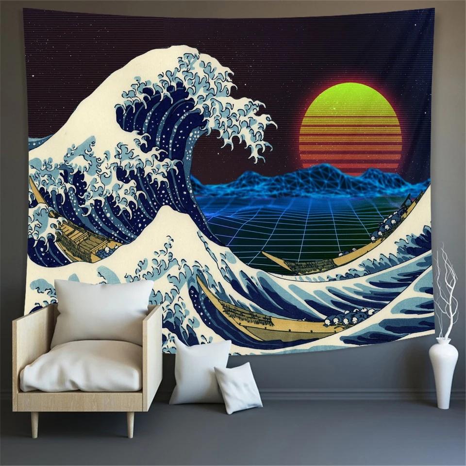 Berg Fuji, Japan Wandteppich Kunstdruck Wandteppich Die große Welle von Kanagawa Wandbehang Dekoration Japanischer Wandteppich