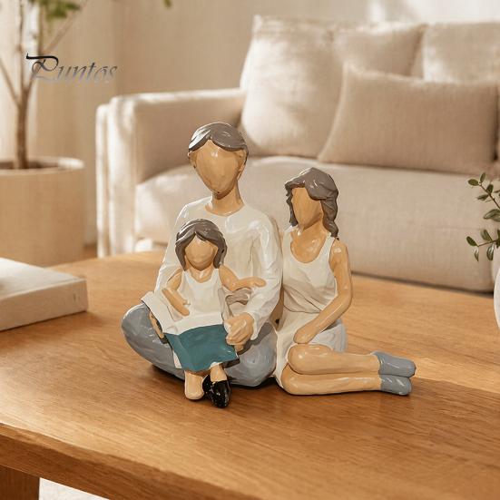 Warm Family Reading Decor Figurine Resin Statue, Abstract Faceless Parent Child Sculpture, Hand-Painted Minimalist Thoughtful Christmas Gift