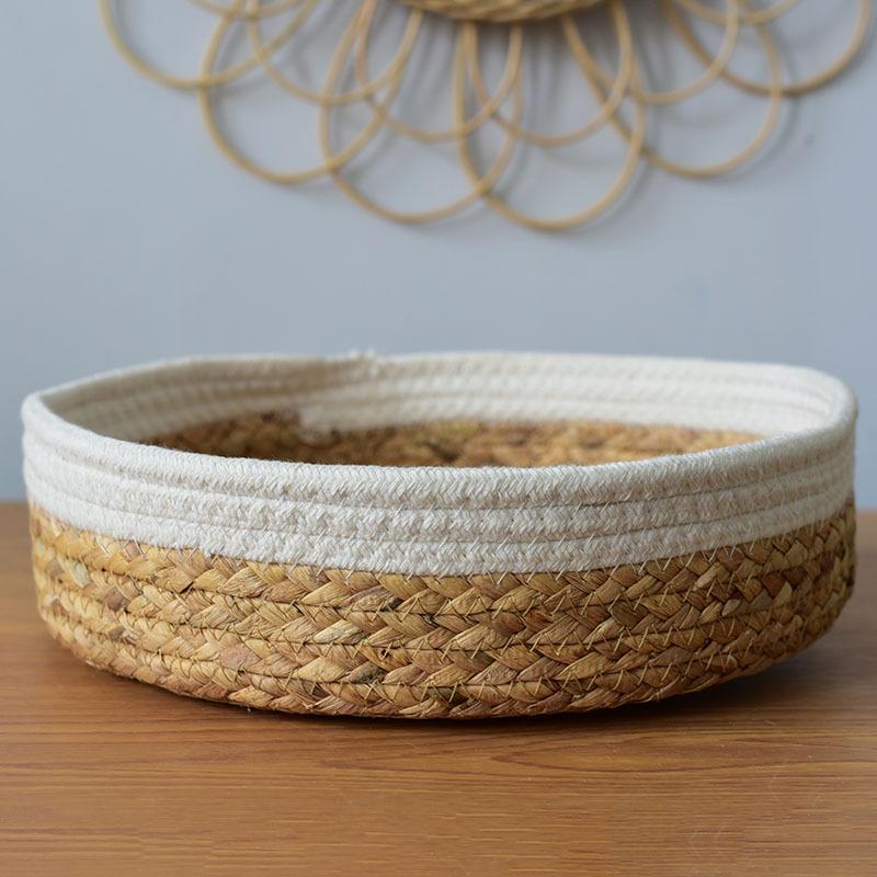 Round Woven Water Hyacinth Basket - Home Snack and Sundries Organizer