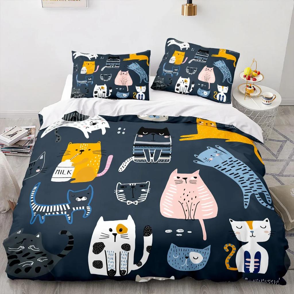 Cartoon Animal Cat Duvet Cover 3D Large Print Double Size Quilt Cover Bedding Set Single Set