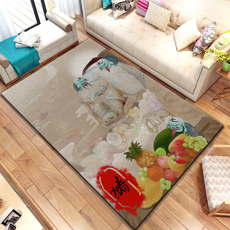 Twelve Chinese Zodiac Animals Painting Carpet for Living Room Large Area Rug Black Soft Carpet Home Decoration Mats Boho Rugs