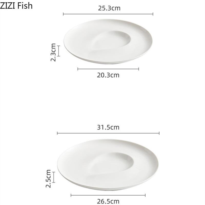 Kreativer weißer Steakteller, Party-Abendessen, Salat, Dessertteller, Heimküche, Keramikteller, Restaurant, Hauptgericht, rundes Geschirr