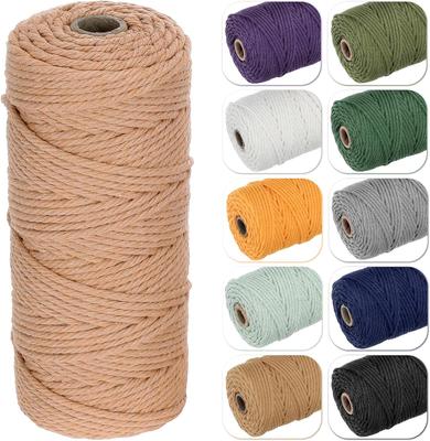 Cord 3mm 100m Natural Cotton Rope 4-Strand Twisted Cotton Cord for Wall Hanging Crafts Knititng Boho Home Wedding Decor