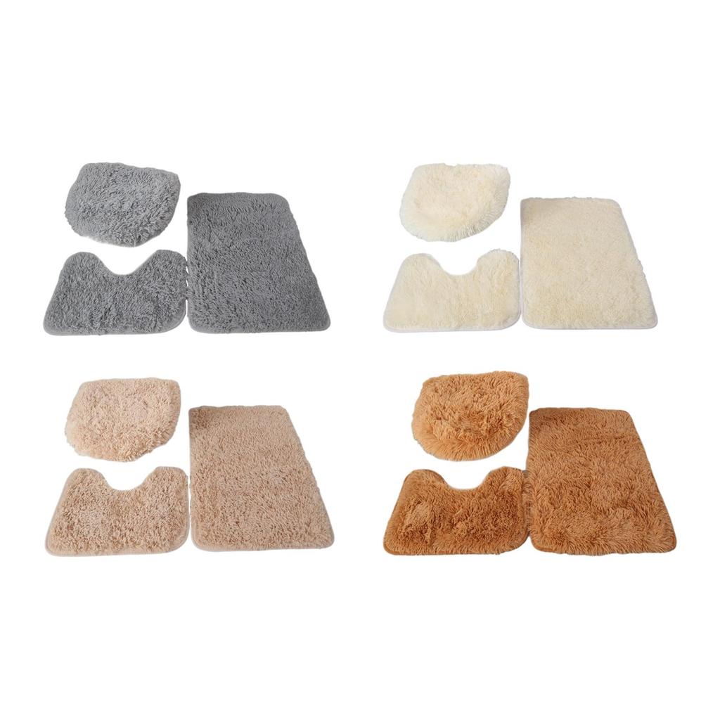 3 Piece Absorbent Bathroom Rug Set Bath Mat Toilet Lid Cover Rug Washable Non