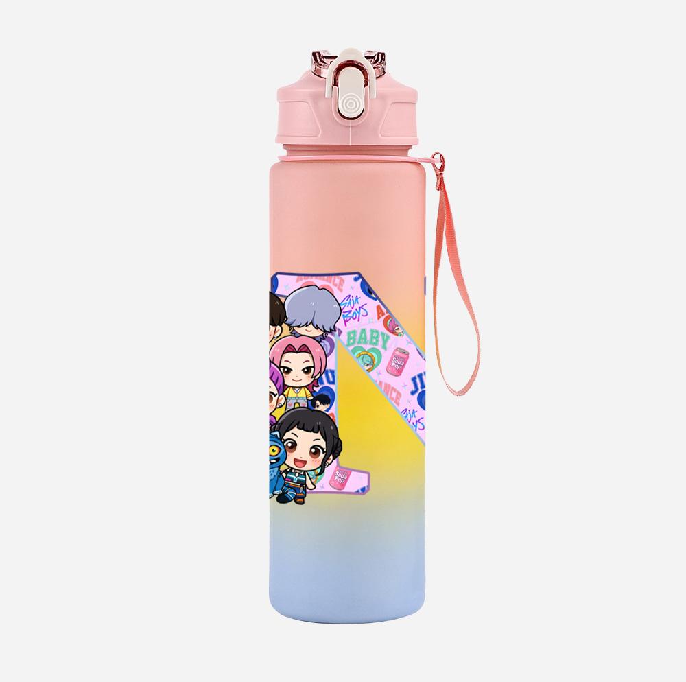 26 English Letter K-Pop Demon Hunters Printed 750Ml Water Bottle Large Capacity Drinking Cup Portable Children Outdoor Sports Water Cup
