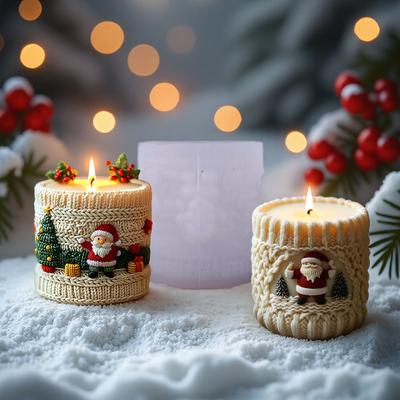 Santa Claus Scented Candls Silicone Mold DIY Knitted Geometry Pillar Plaster Resin Making Tool Handmade Christmas Decor Souvenir