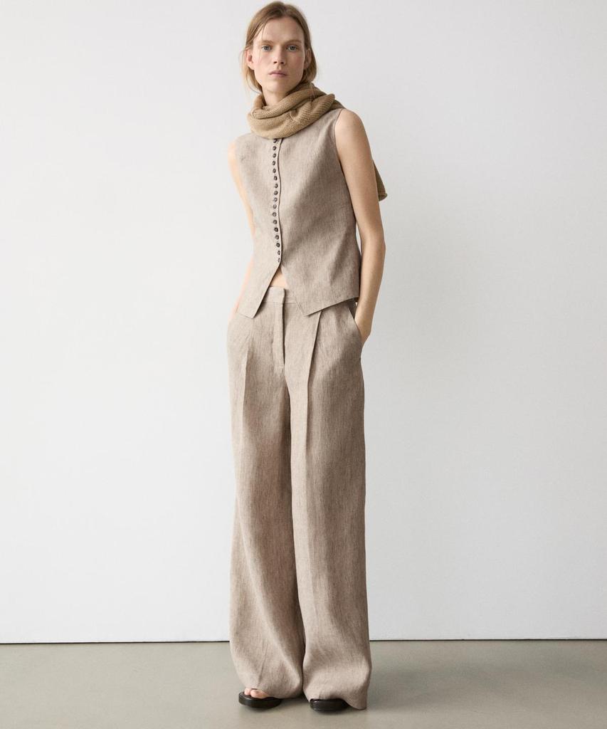 Masimodutti Melange Linen Pleated Pants