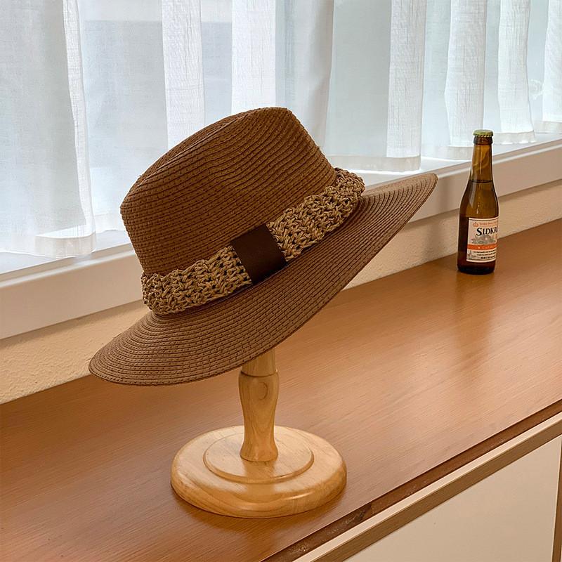 French British Style Wide Brim Straw Hat With Sun Protection For Summer Outdoor Fashion