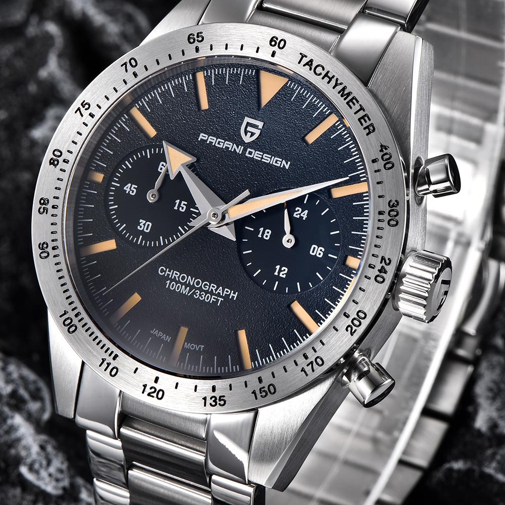 

PAGANI DESIGN Moon Watch Wide Arrow 1957 Роскошные кварцевые часы в стиле ретро для мужчин, скоростной хронограф, наручные часы VK64 AR с сапфировым стеклом