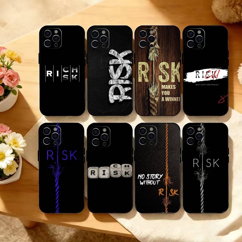 Trading No Risk, No Rich Phone Case For iPhone 17,16,15,14,13,12,11 Plus,Pro Max,XS,Soft Silicone Black Cover
