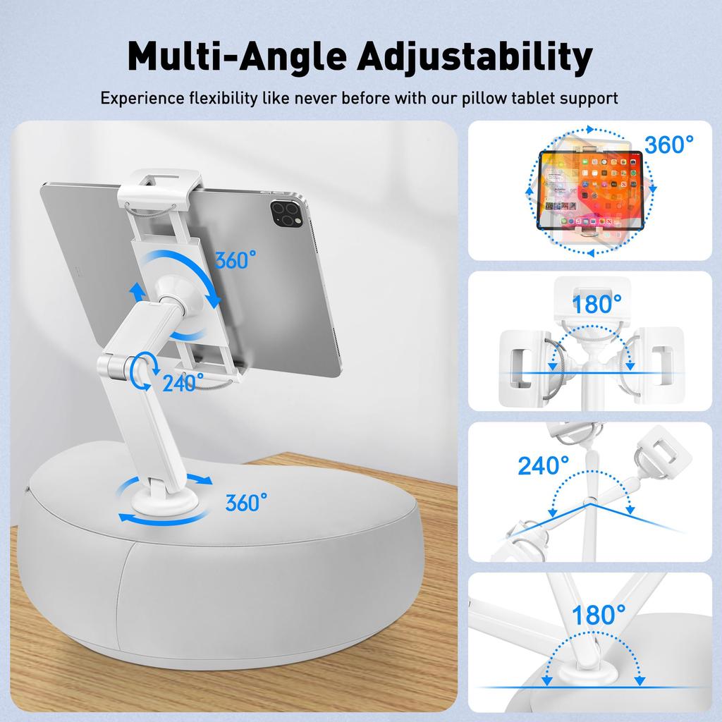 AboveTek Tablet Pillow Stand iPad Pillow Holder for Lap with Soft Bean Bag Multiple Angle Adjustable iPad Bed Holder Compatible with Inch Phones for