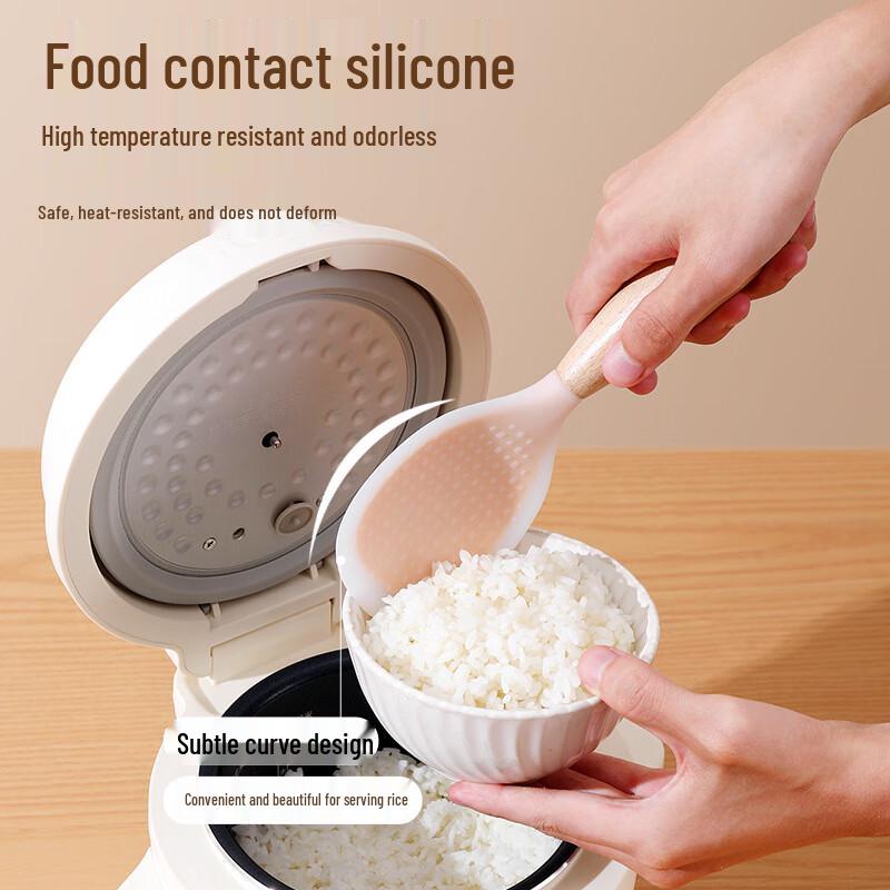 Heat-Resistant Silicone Rice Spoon with Wooden Handle