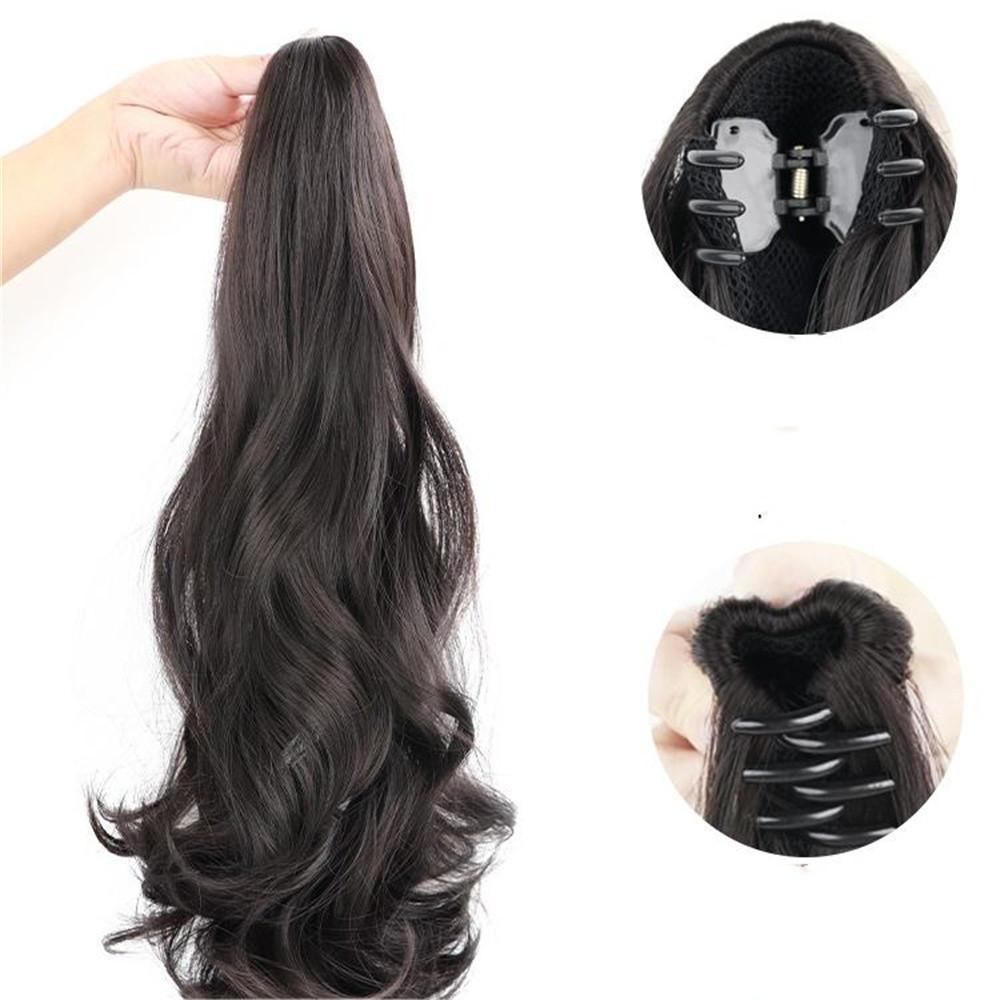 Pferdeschwanz Synthetische Perücke Lang Lockig Haarspange Simuliertes Echthaar Süße Schleife Tiefer Zopf