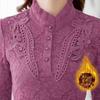 Camisa de encaje de otoño e invierno Camisa superior ajustada Camisa de mujer de talla grande con relleno de terciopelo y calidez