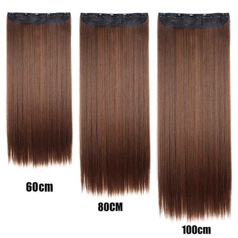 Seamless One-Piece Long Straight Hair Extension, 5-Clip, Ancient Costume Hanfu Style, Available in 60cm, 80cm, 100cm Lengths