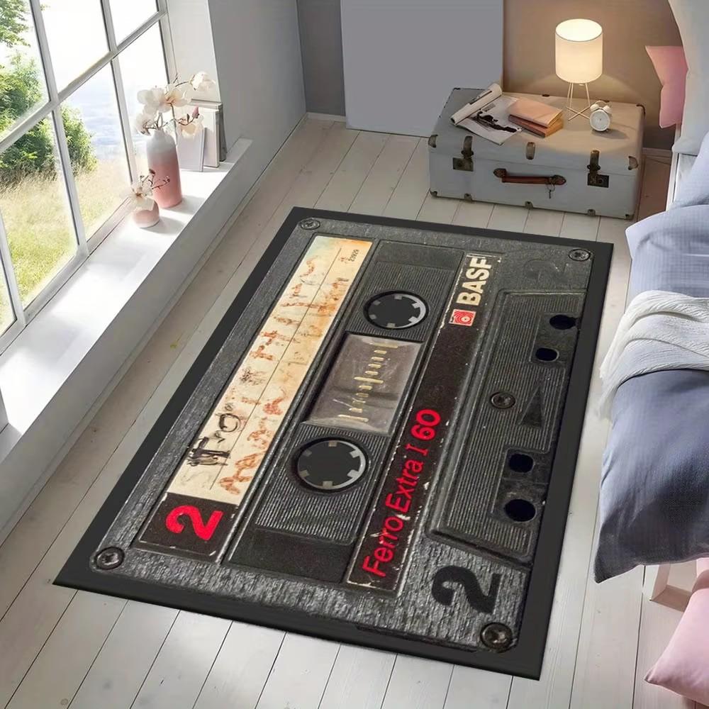 Retro Cassette Tape Pattern Door Mat Living Room Entrance Welcome Mat Bedroom Bathroom Non-slip Floor Mat Balcony Hallway Rugs