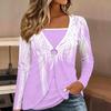 Tops for Women  Floral Print Long Sleeve Fake Two‑Piece Top Fall Casual Slim Pullover Women's Long Sleeve Top