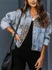 Women's Patchwork Leopard Print Denim Jacket 2026