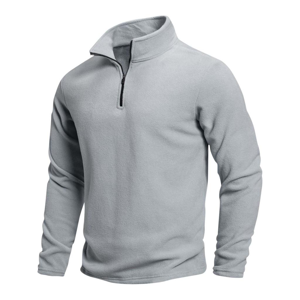 Men's Casual Solid Color Stand-up Collar Half-zipper Long-sleeved Top Men's Fleece Pullover Hoodie