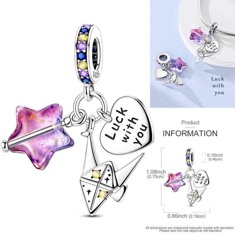 Inlaid Zirconium Sun 925 Silver Travel Balloon Butterfly Love Family Sister Heart Charm Fits Women Jewelry