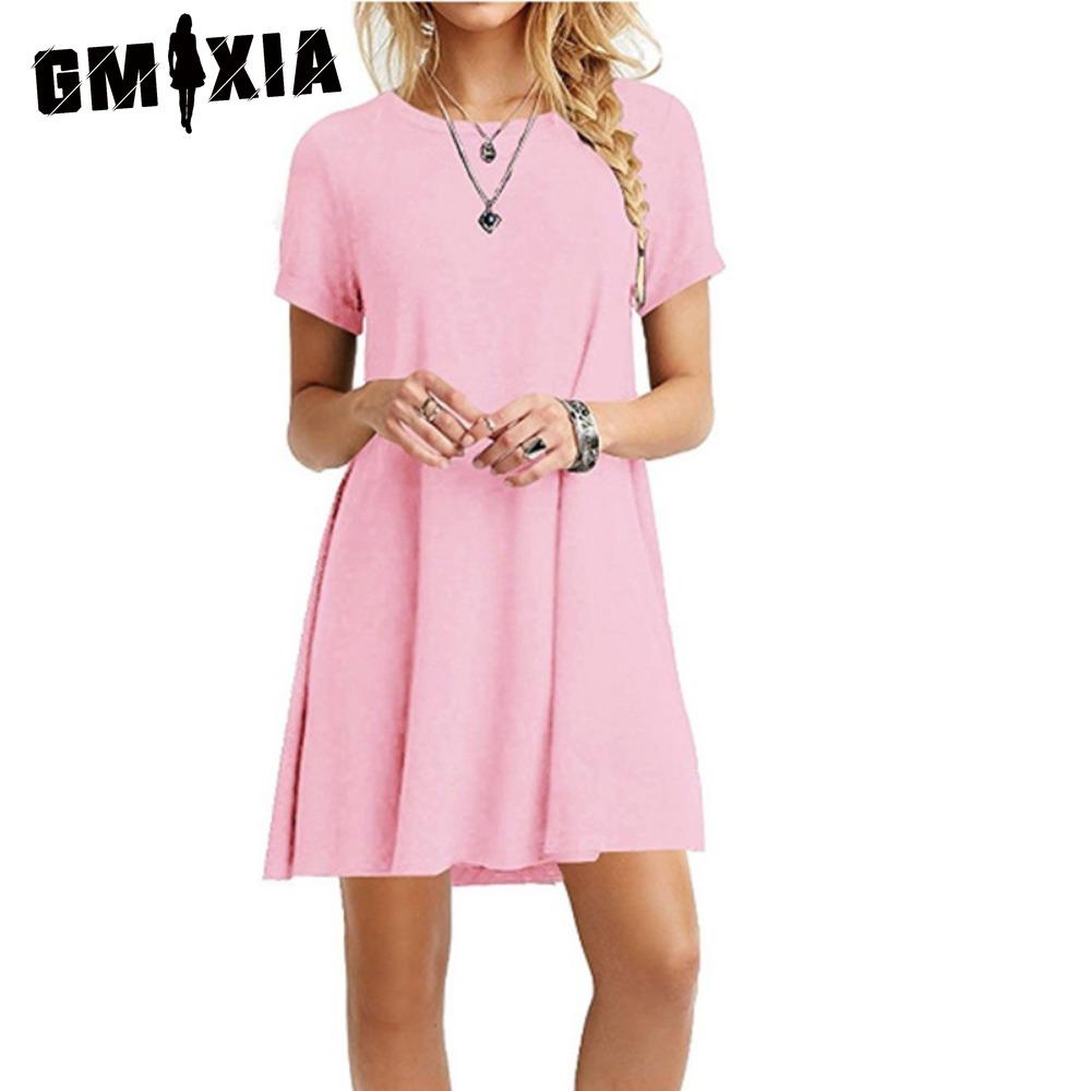 GMXIA Damenmode Sommer Frühling Einfarbiger Druck Kurzarm O-Ausschnitt Freizeitkleider