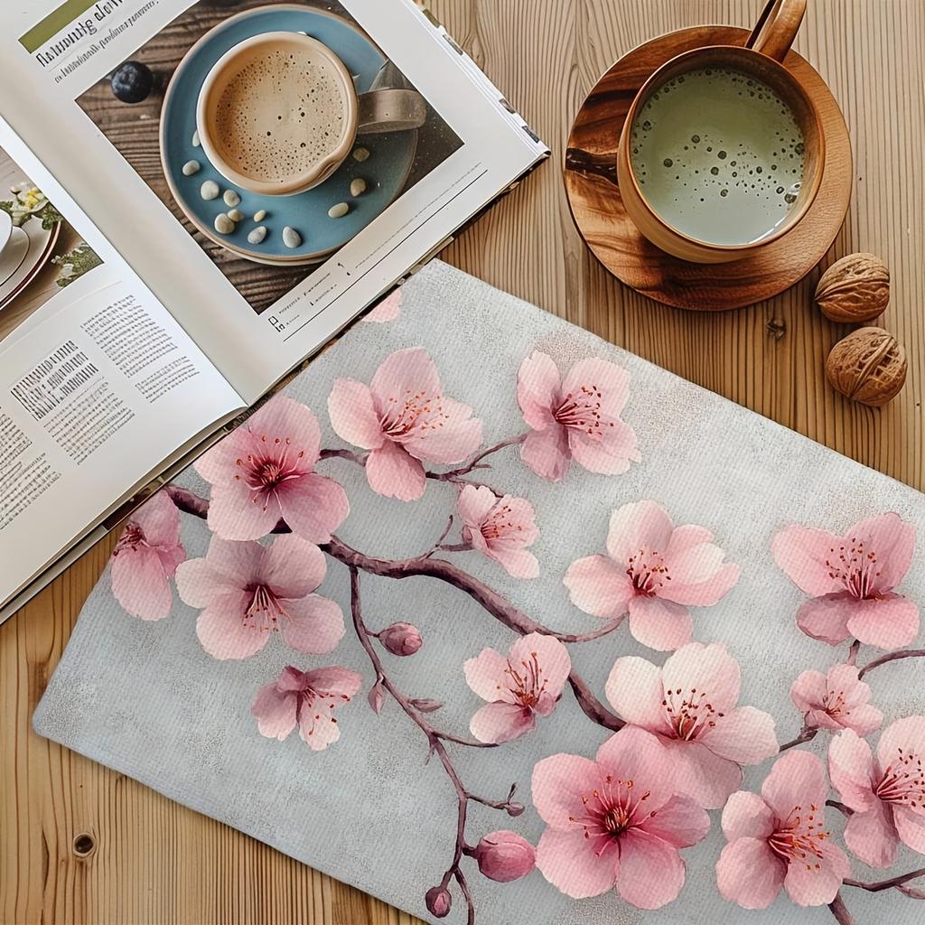4/6pcs Retro Pink Cherry Blossoms Placemats Table Mats, 12x18in Heat-Resistant Table Place Mats, Decorative Washable Table Placemats