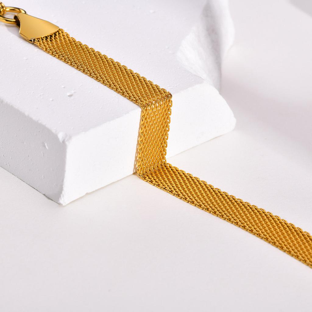 Trendy 10mm Mesh Band Bracelets for Women Boho Jewelry, Adjustable Chain Bracelet with Stamp Accessory