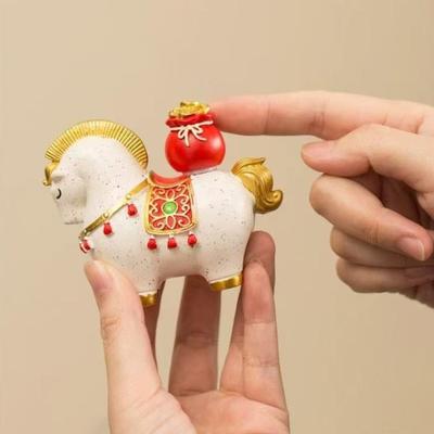 Yousheng 1/4Pcs Cartoon Horse Statue Rotatable Golden Ingot Gourd Money Bag Lucky Pony Figurine Home Office Desktop Feng Shui Decoration Ornament