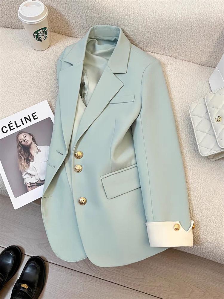 Korean-Style Pink Women's Suit Jacket: Spring/Autumn Fashion, Chic Business Attire
