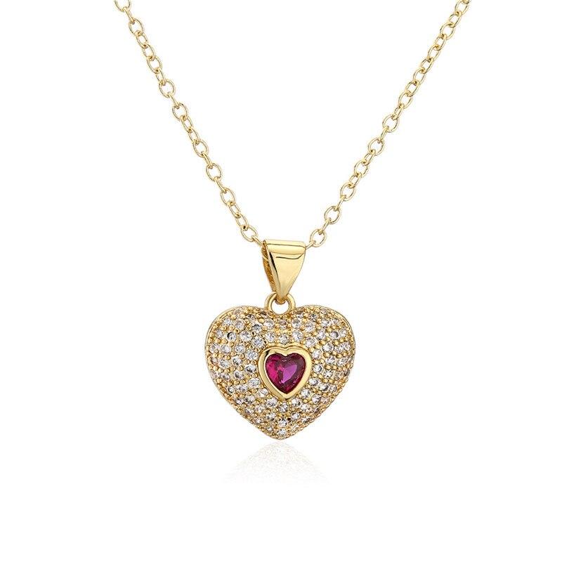 Wukalo Latest Stylish Fashionable Real Gold Tone Color Heart Shaped Pendant Pendant Necklace Temperament Jewelry Shiny Aaa Women Zircon Stone Wedding