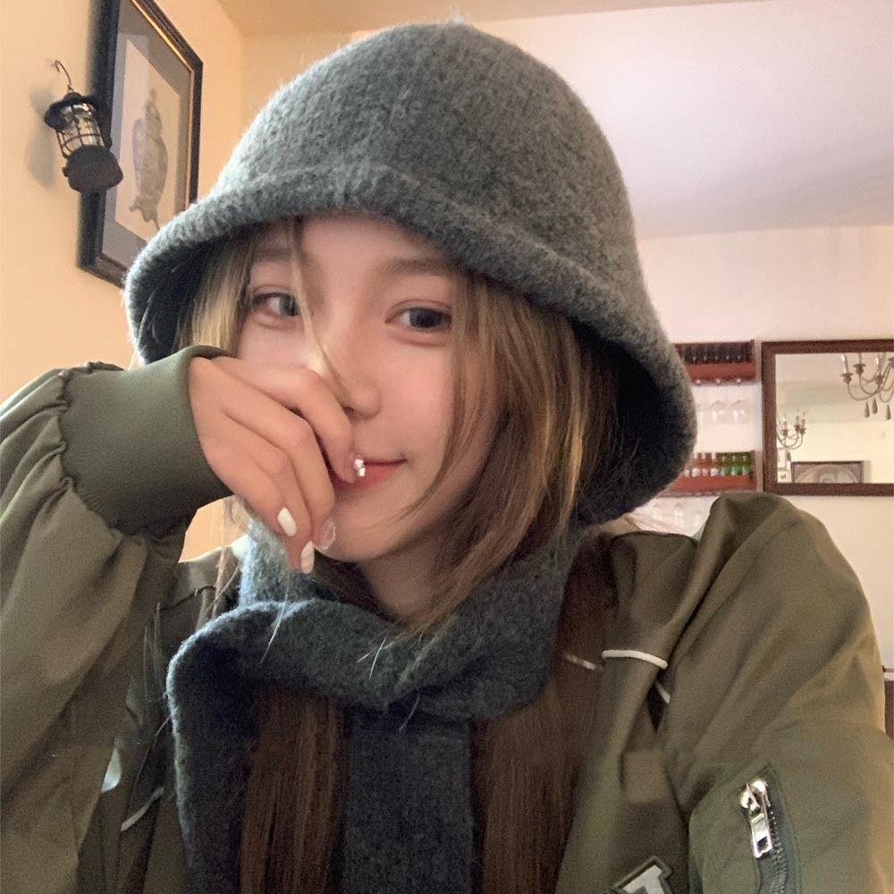 Korean Style Coldproof Hooded Caps Soft Knitted Beanies Hats Autumn Scarf Hat Female