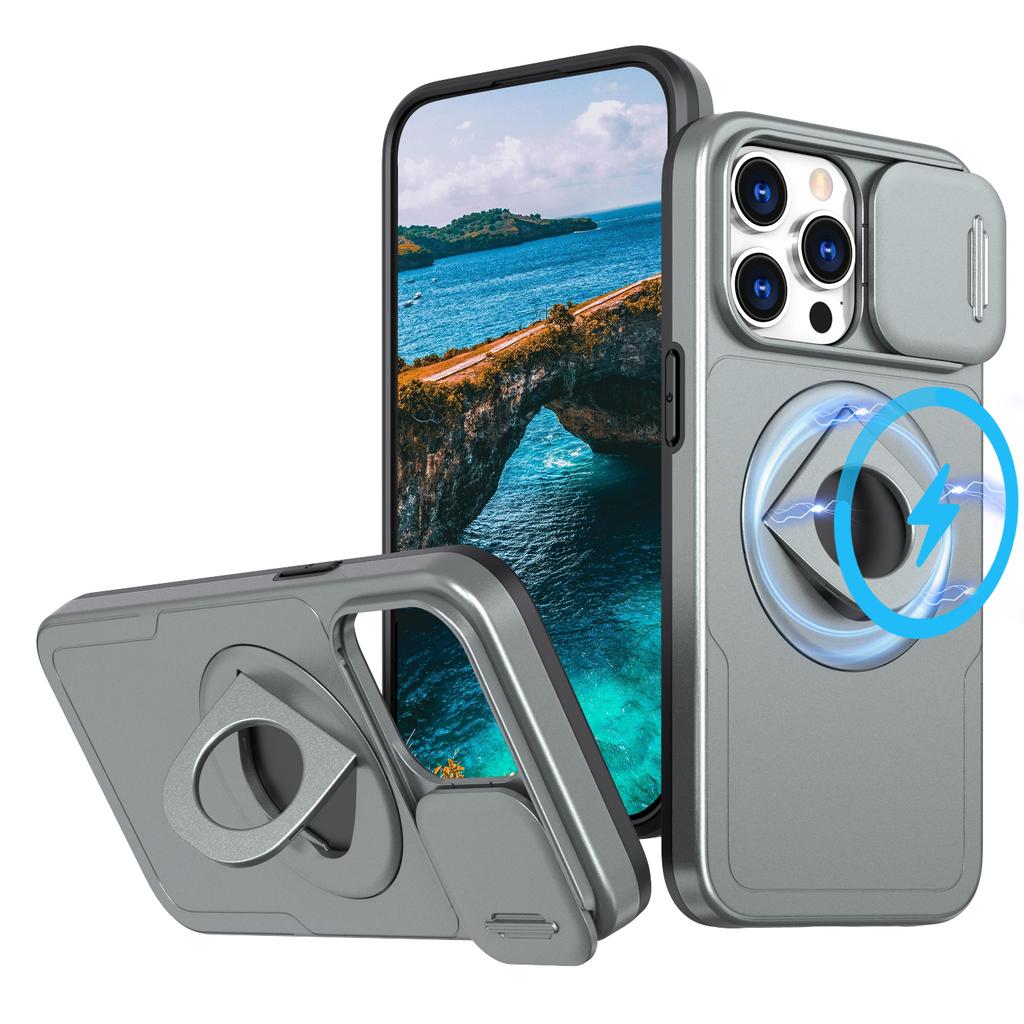 Luxury Magnetic Slide Camera Protection Case For iPhone 16 15 14 13 12 11 Pro Max Plus X XS XR 8 7 For Magsafe Ring Stand Cover