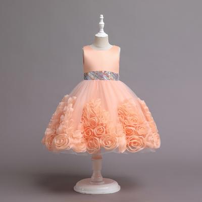 Kinder-Rosenkleid, elegantes Blütenblatt-Perlen-Kuchen-Mesh-Kleid, Kinderkleid für Mädchen, Prinzessin, Geburtstagsfeier, Abschlussballkleid