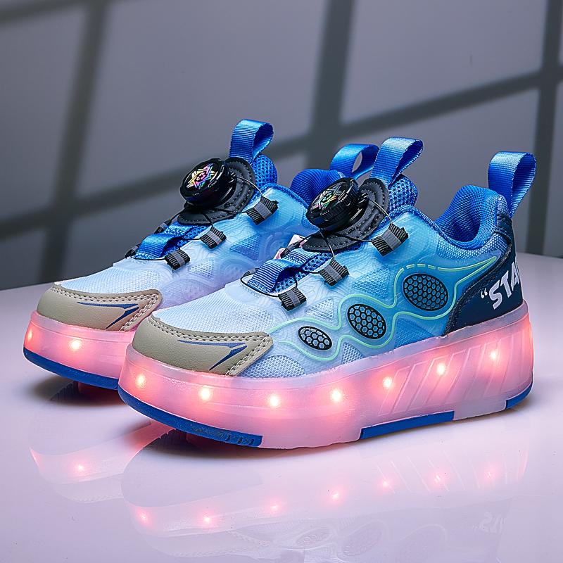 28-36 Children's Plus Size Four-wheel Disassembly Into Flat Sports Shoes LED Mesh Illuminated Sports Shoes Children's Shoes