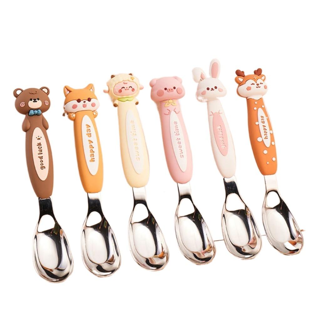 Stainless Steel Baby Feeding Spoon 3D Animal Meals Dessert Fruit Spoon Rice Spoon  Food Accessories