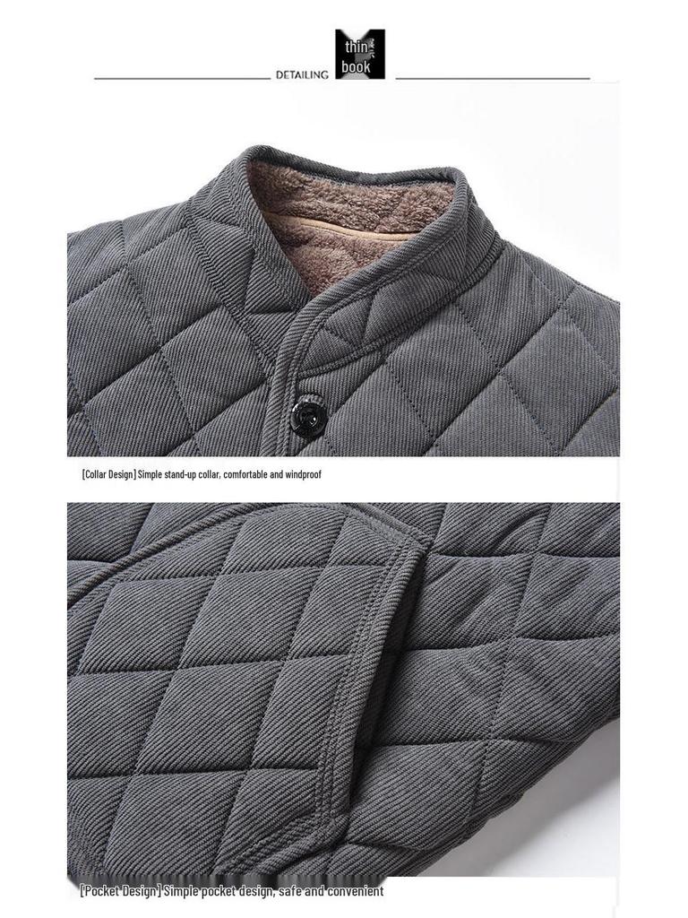 Men's Plus Velvet Warm Winter Jacket: Solid Color, Versatile Cold Protection, Casual Business Style for Middle-Aged Dads