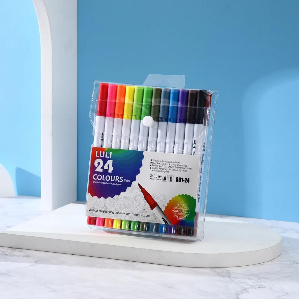 12/24/100/120 Colors Felt Tip Drawing Watercolor Art Markers Pen Dual Brush Fineliner Colouring Pen Set for Calligraphy Painting