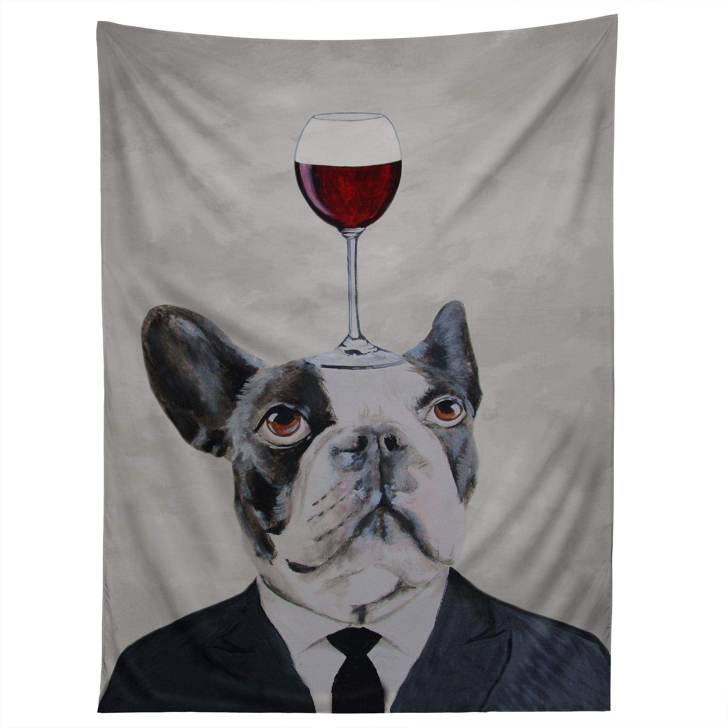 BULLDOG WITH WINEGLASS tapestry 75x100