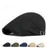Unisex Plain Cotton Flat Cap Adjustable Ivy Cabbie Hat British Retro Solid Color Duckbill Beret All Seasons Casual Peaked Hat