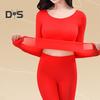 2 Pcs/Set Women Thermal Clothing Set Great Elasticity Long Sleeve Crew Neck Slim Fit Soft Warm High Waist Solid Color Top Pants Set Lady Winter