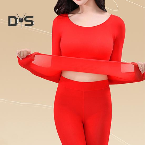 2 Pcs/Set Women Thermal Clothing Set Great Elasticity Long Sleeve Crew Neck Slim Fit Soft Warm High Waist Solid Color Top Pants Set Lady Winter