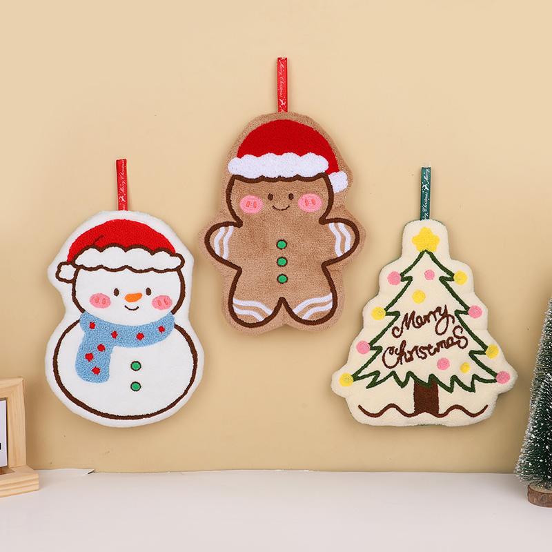 1/3 ks Vánoční kreslený ručník na ruce perníček sněhulák strom design korálový fleece závěsné ručníky domácí kuchyň koupelna dekor