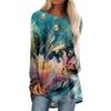 Damenmode Lässig Langarm Print Rundhals Pullover Top Bluse