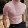 Men Casual Tshirts Summer Men Knitted Pullover Top Half Neck Polo Shirt Male Turtle Neck Solid Color Tops Tees