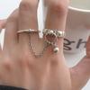 S925 Silver Two Finger Integrated Ring Neutral Geometric Hollow Chain Tassel Open Ring Hip Hop Punk Street Performance Jewelry