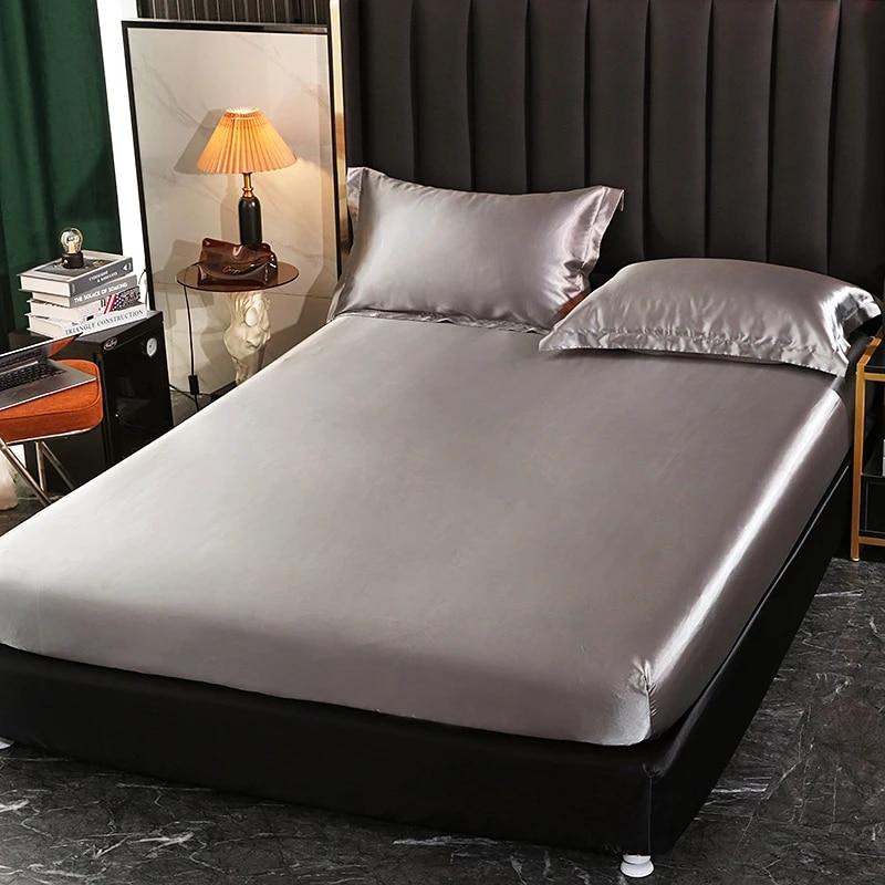 Satin Sheet With Elastic Belt Replacement Fitted Sheet European Mattress Cover/140/160/200/Double Sheet No Pillowcase