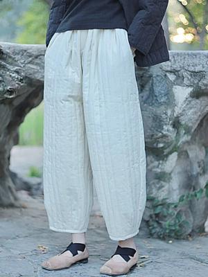 Damskie spodnie Vintage Warm Plus Cotton Casual Jednokolorowe elastyczne spodnie zimowe Kieszenie Luźne spodnie damskie
