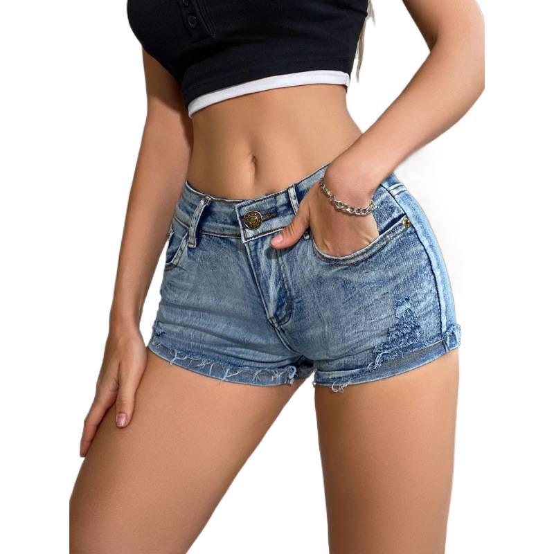High-Waisted Plus Size European & American Sexy Denim Casual Shorts for Women