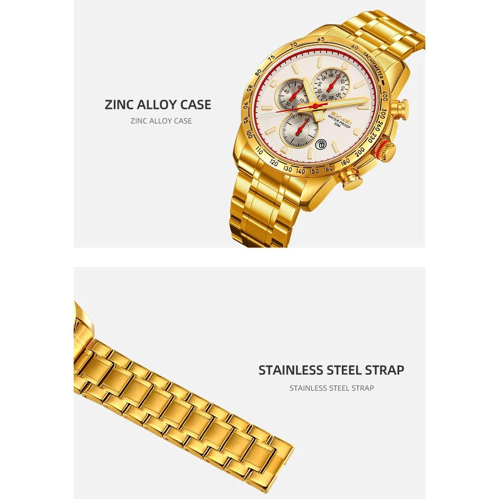 Luxury Men's Watches Stainless Steel Luminous Waterproof Men Wristwatch Chronograph Date Quartz Stylish Man Watch Reloj