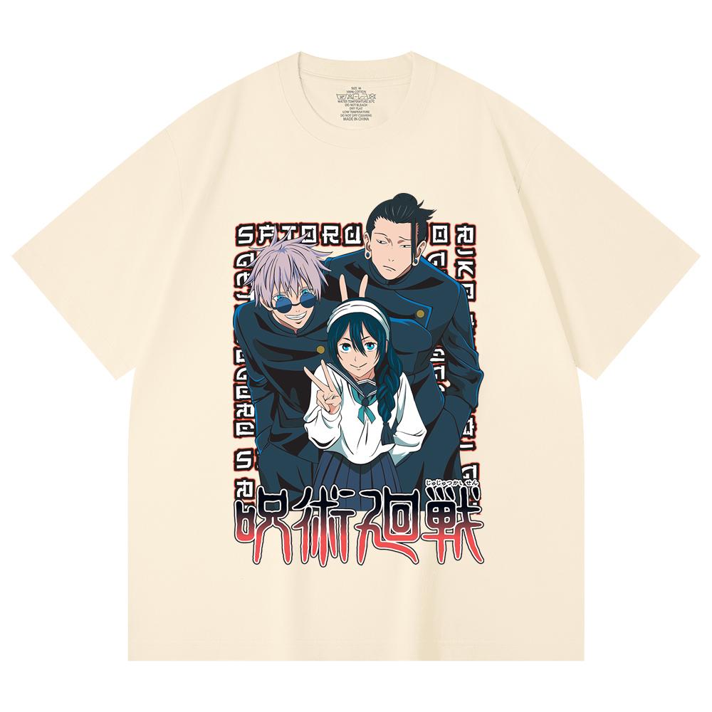 

230 Gsm 100% Cotton Jujutsu Kaisen V40 Print Unisex Heavy Cotton T Shirt XS абрикосовый